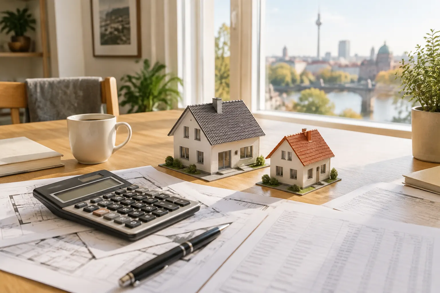 Unterlagen und Taschenrechner für die Planung des Wohnungswechsels